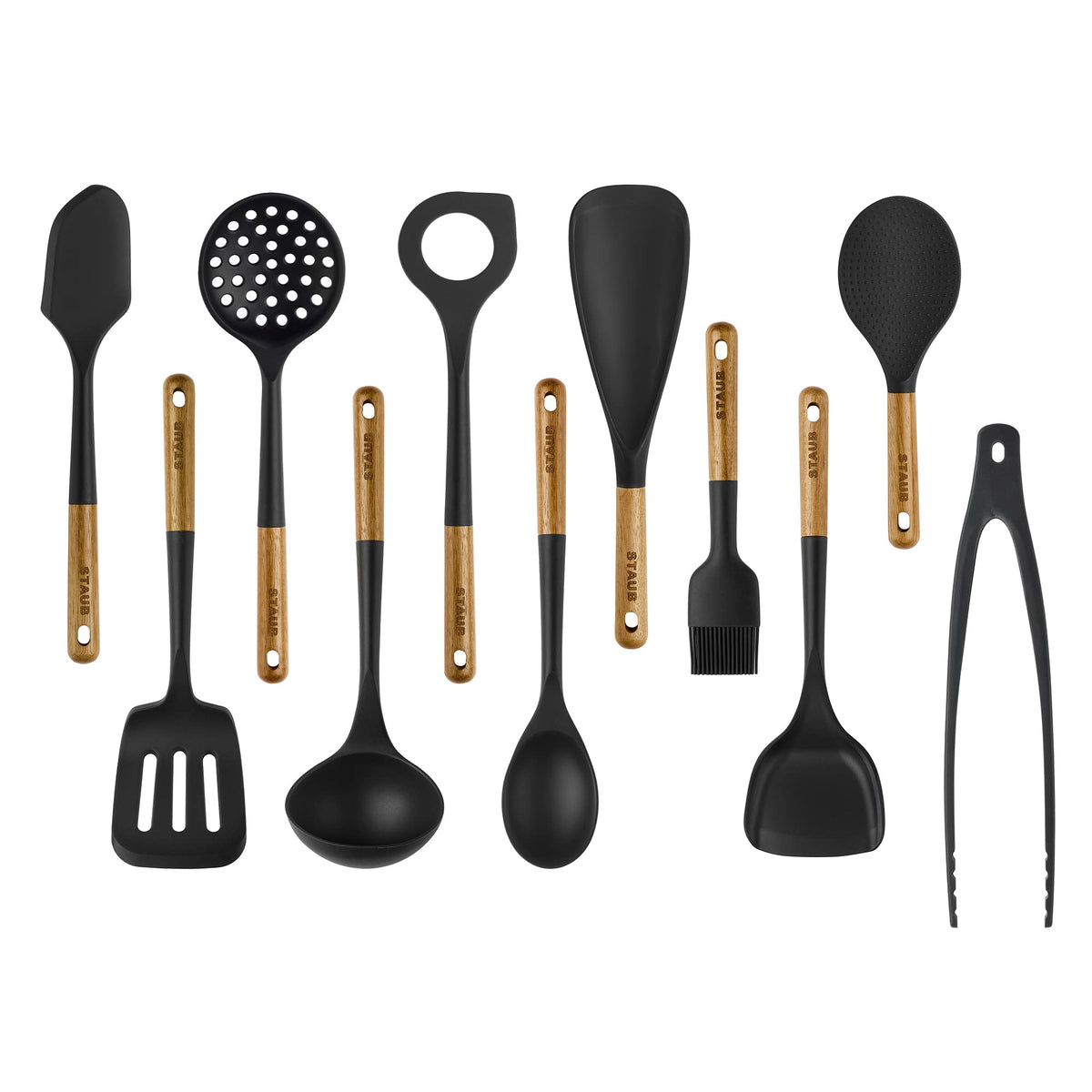 Silicone Cooking Utensil Set With Wood Handles