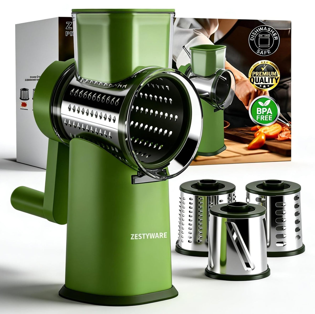Rotary Cheese Grater With Three Interchangeable Blades