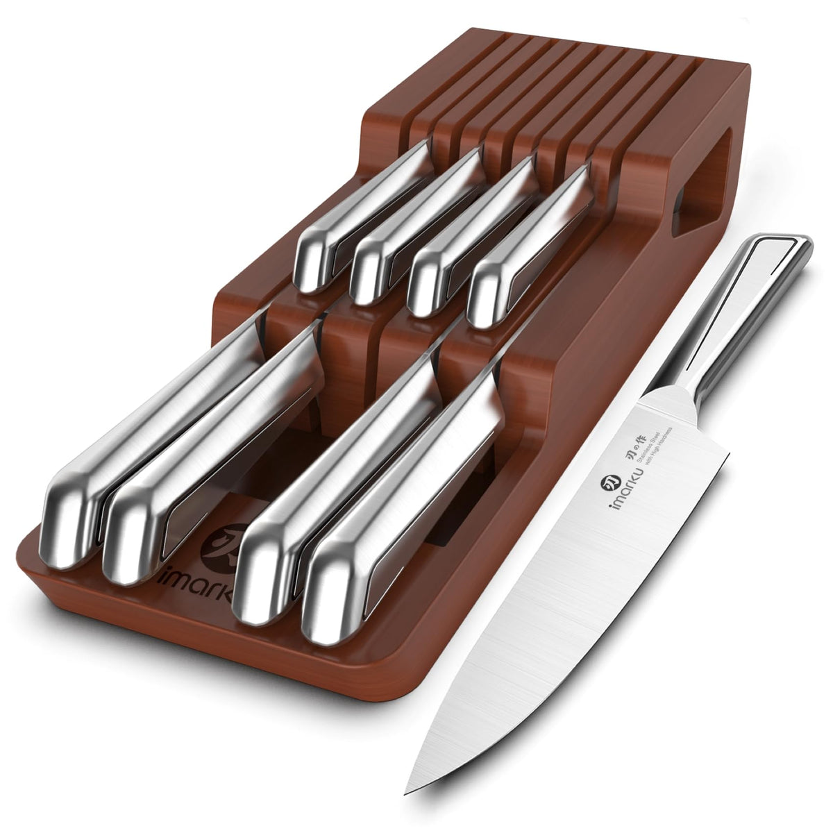 8-Piece Kitchen Knife Set With Wood Drawer Block