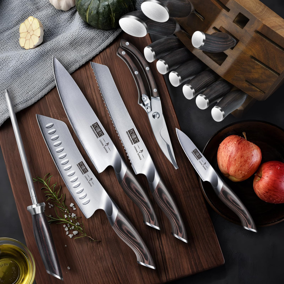 16-Piece Japanese Steel Kitchen Knife Block Set