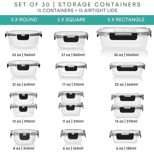 30-Piece Glass Food Storage Container Set