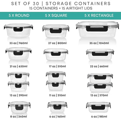 30-Piece Glass Food Storage Container Set