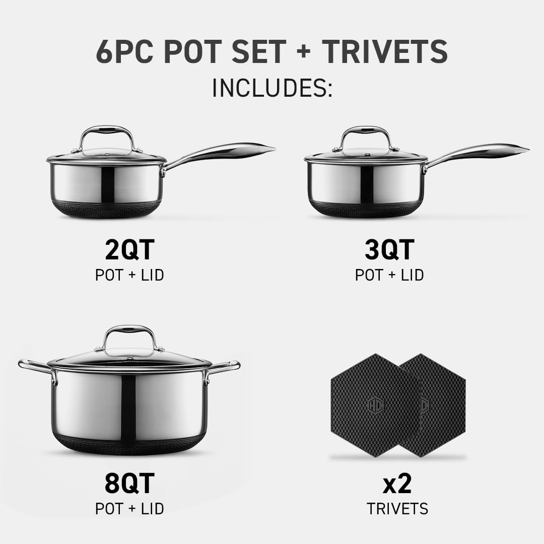 6-Piece Hybrid Nonstick Pot Set With Lids