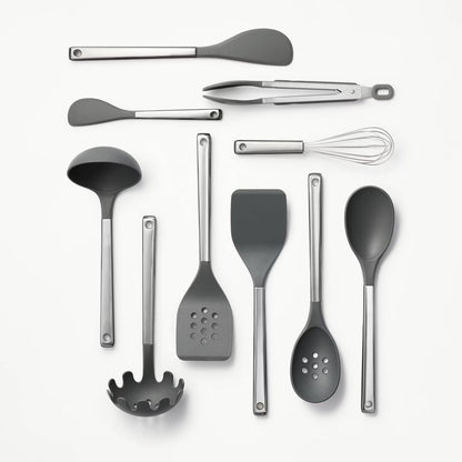 10-Piece Matte Black Silicone Kitchen Utensil Set