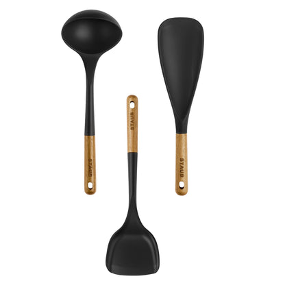 Silicone Cooking Utensil Set With Wood Handles
