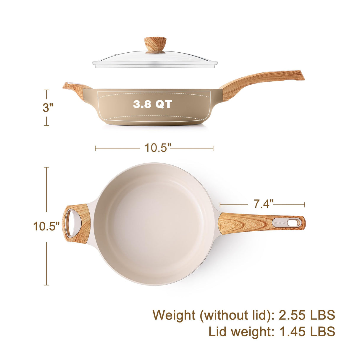 Ceramic Nonstick Deep Frying Pan With Glass Lid