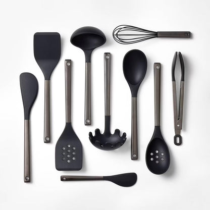 10-Piece Matte Black Silicone Kitchen Utensil Set