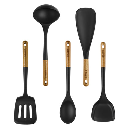 Silicone Cooking Utensil Set With Wood Handles