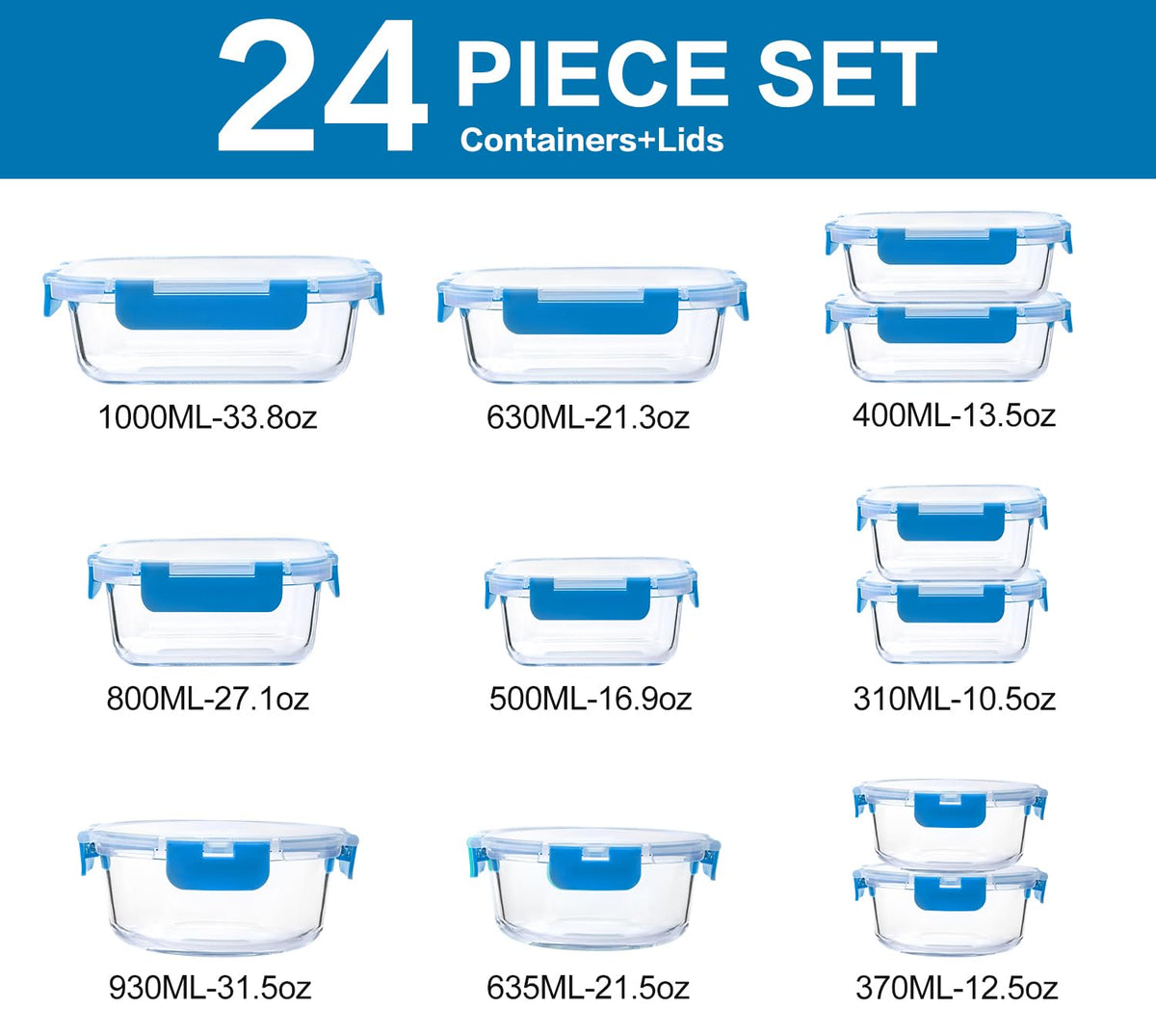 MCIRCO 24-Piece Glass Food Storage Containers