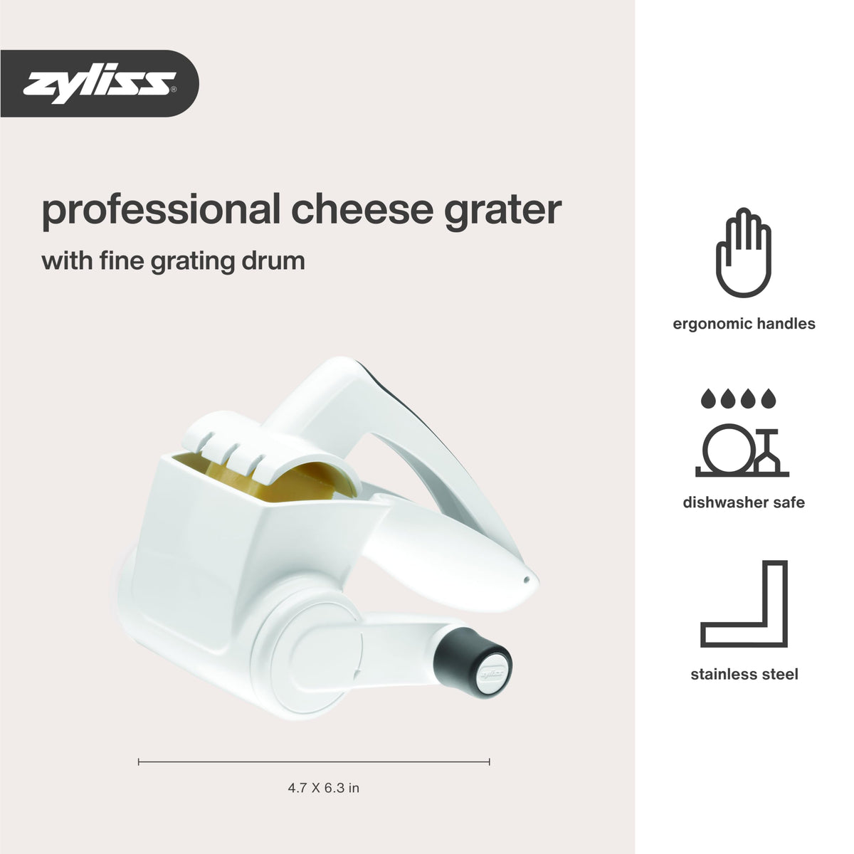 Rotary Cheese Grater With Ergonomic Hand Crank