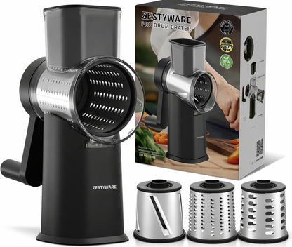 Rotary Cheese Grater With Three Interchangeable Blades