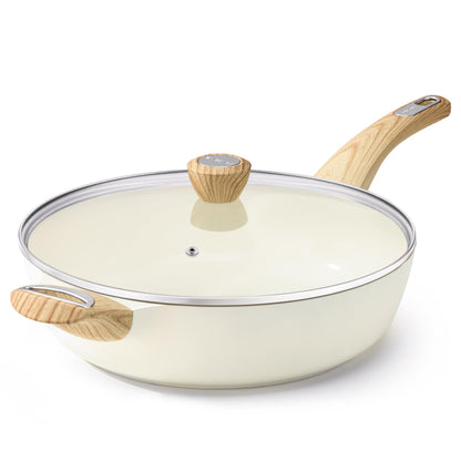 Ceramic Nonstick Deep Frying Pan With Glass Lid