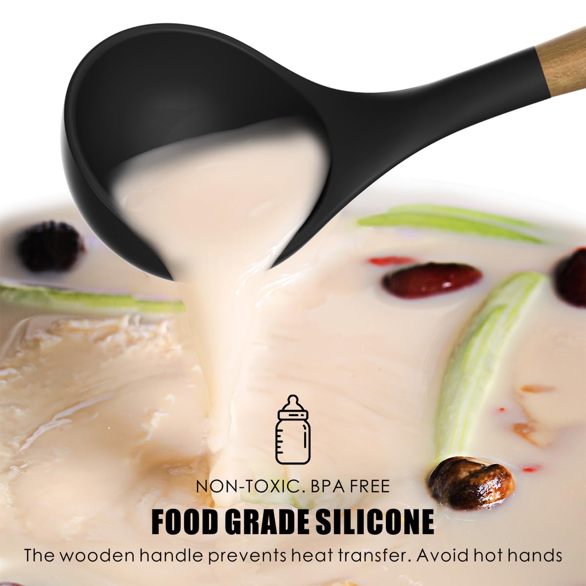 Heat-Resistant Silicone Utensil Set With Wood Handles