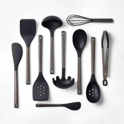 10-Piece Matte Black Silicone Kitchen Utensil Set
