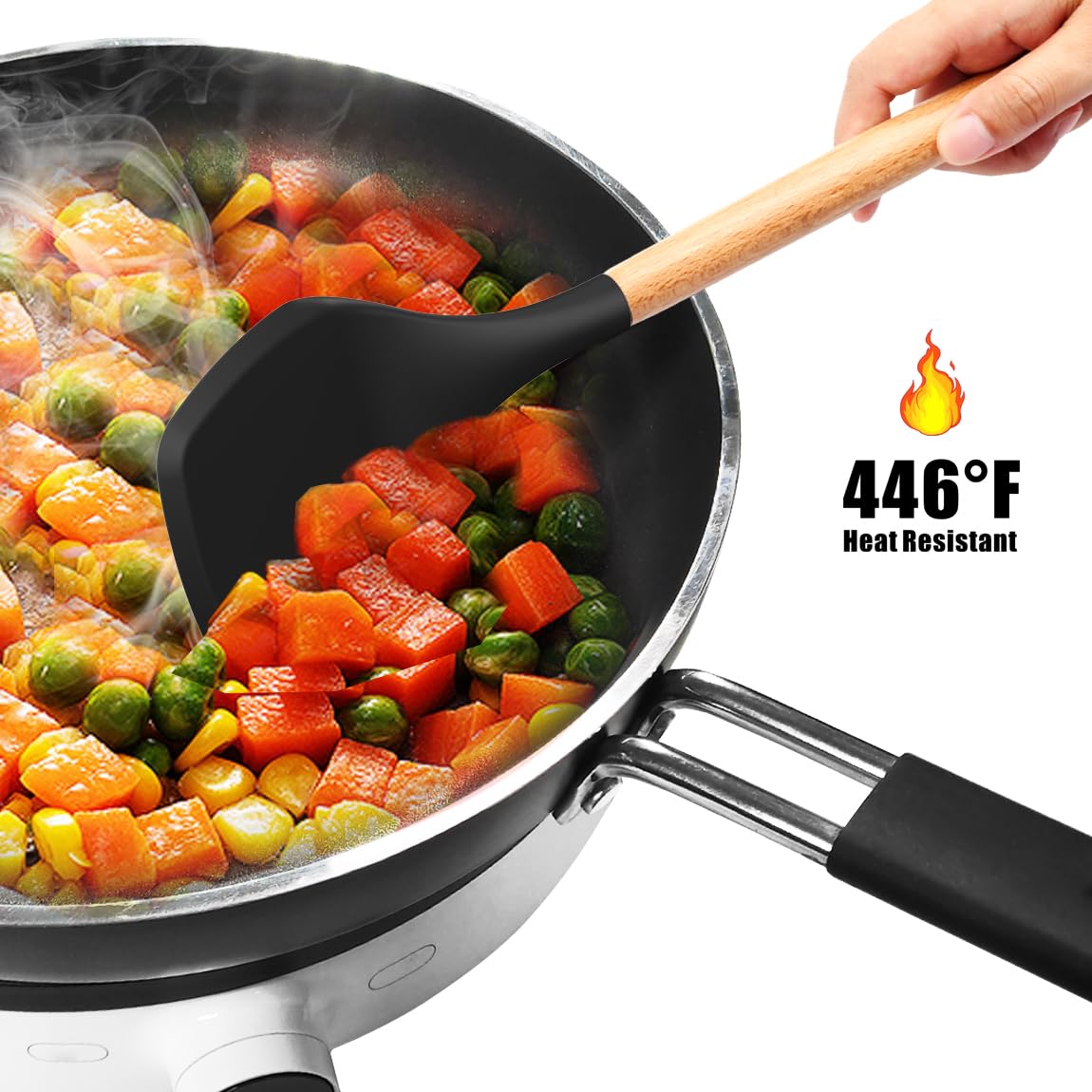 Heat-Resistant Silicone Utensil Set With Wood Handles