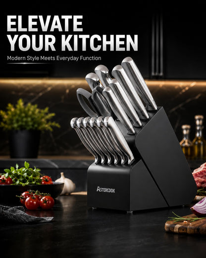 15-Piece German Steel Kitchen Knife Block Set