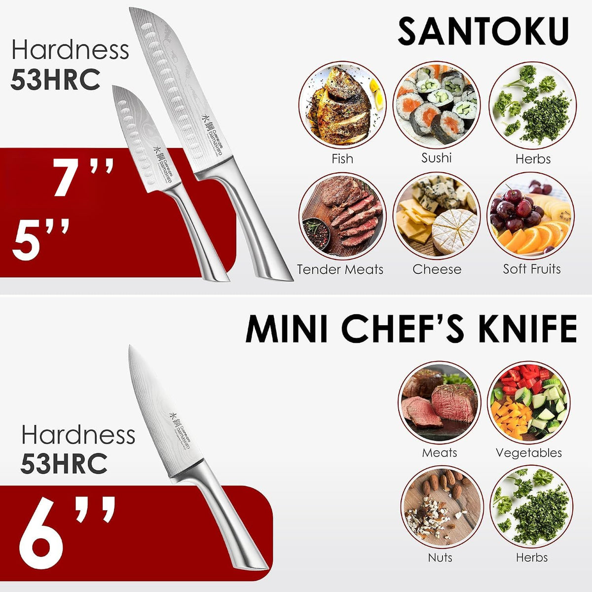 Japanese Steel Knife Set With Acacia Wood Block