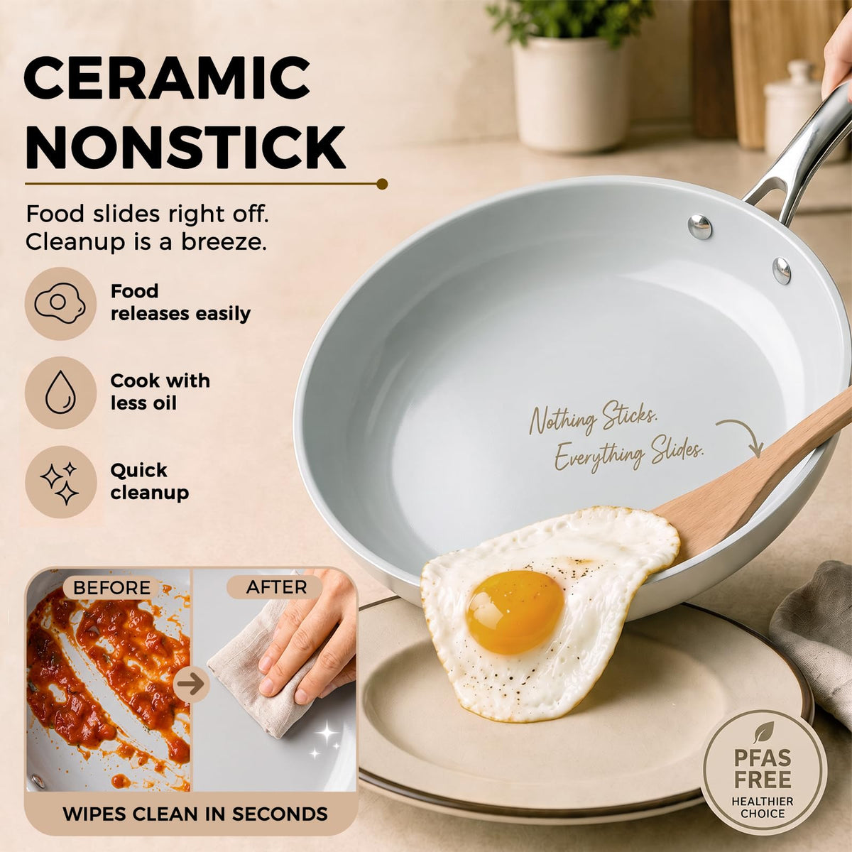 Ceramic Nonstick Deep Sauté Pan With Glass Lid