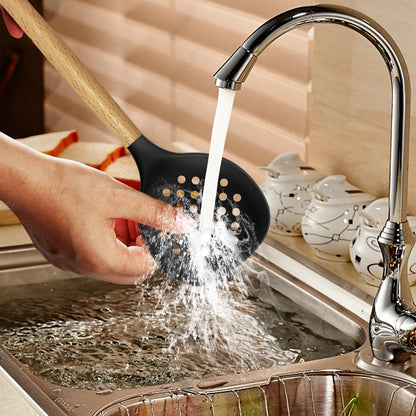 Heat-Resistant Silicone Utensil Set With Wood Handles