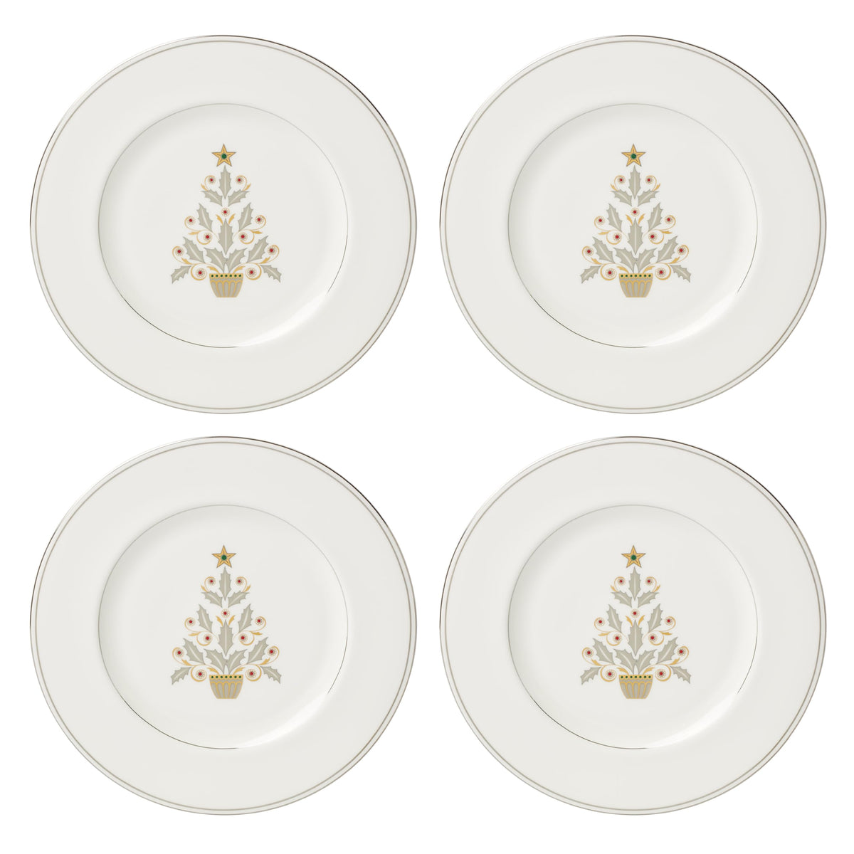 4-Piece Gold Tree Holiday Accent Plate Set