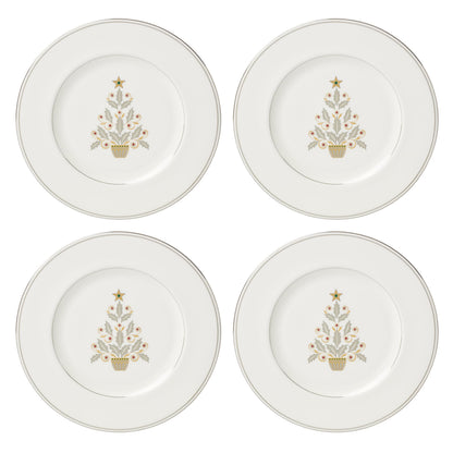 4-Piece Gold Tree Holiday Accent Plate Set