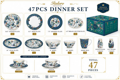 47-Piece Baroque Fine Bone China Dinnerware Set