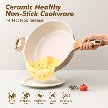 Ceramic Nonstick Deep Frying Pan With Glass Lid