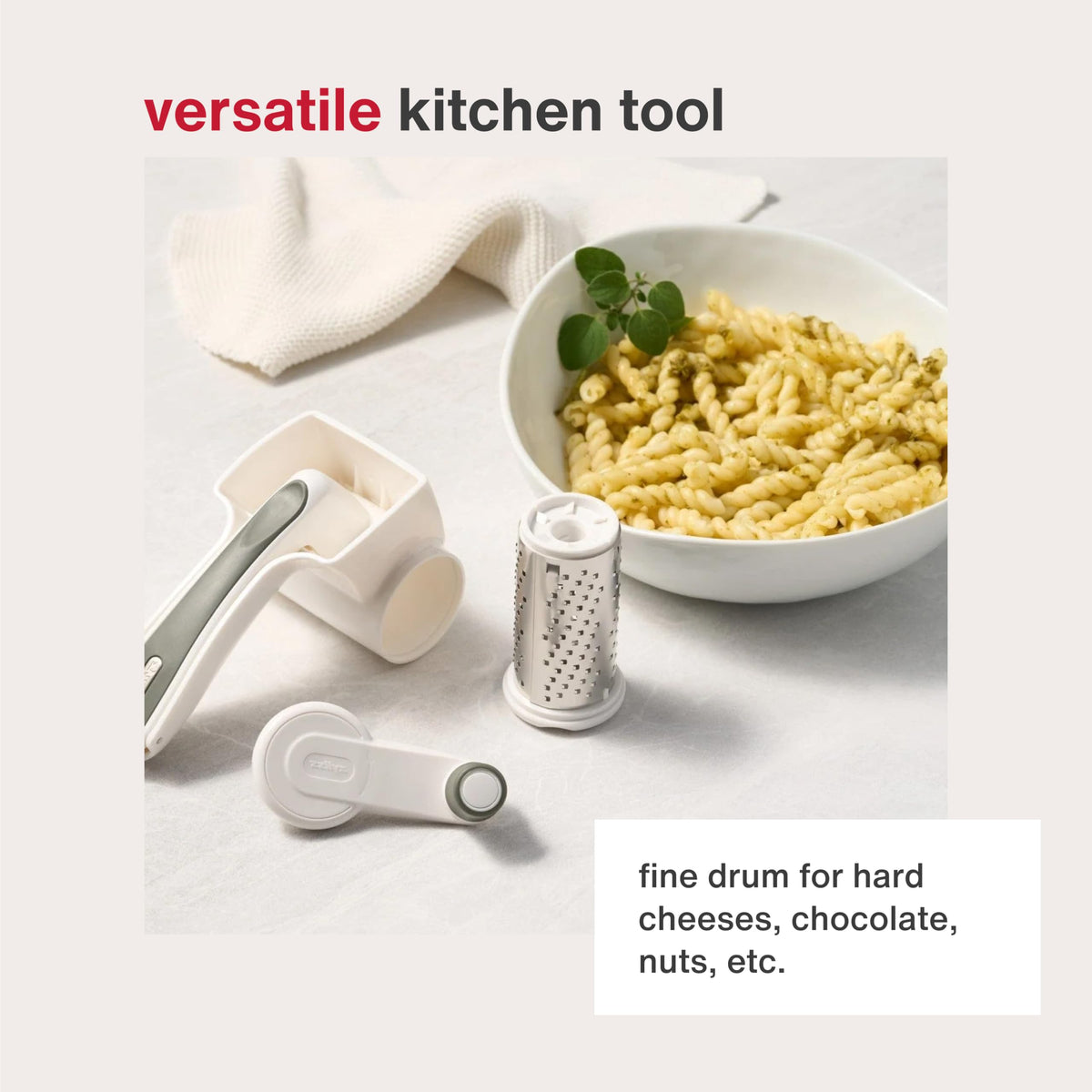Rotary Cheese Grater With Ergonomic Hand Crank