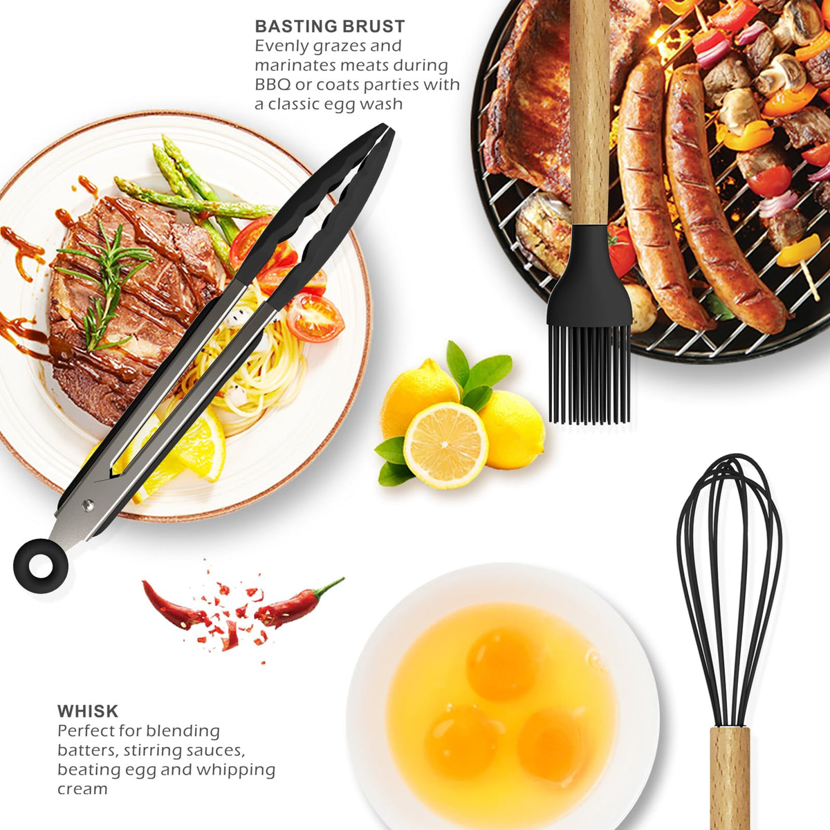 Heat-Resistant Silicone Utensil Set With Wood Handles