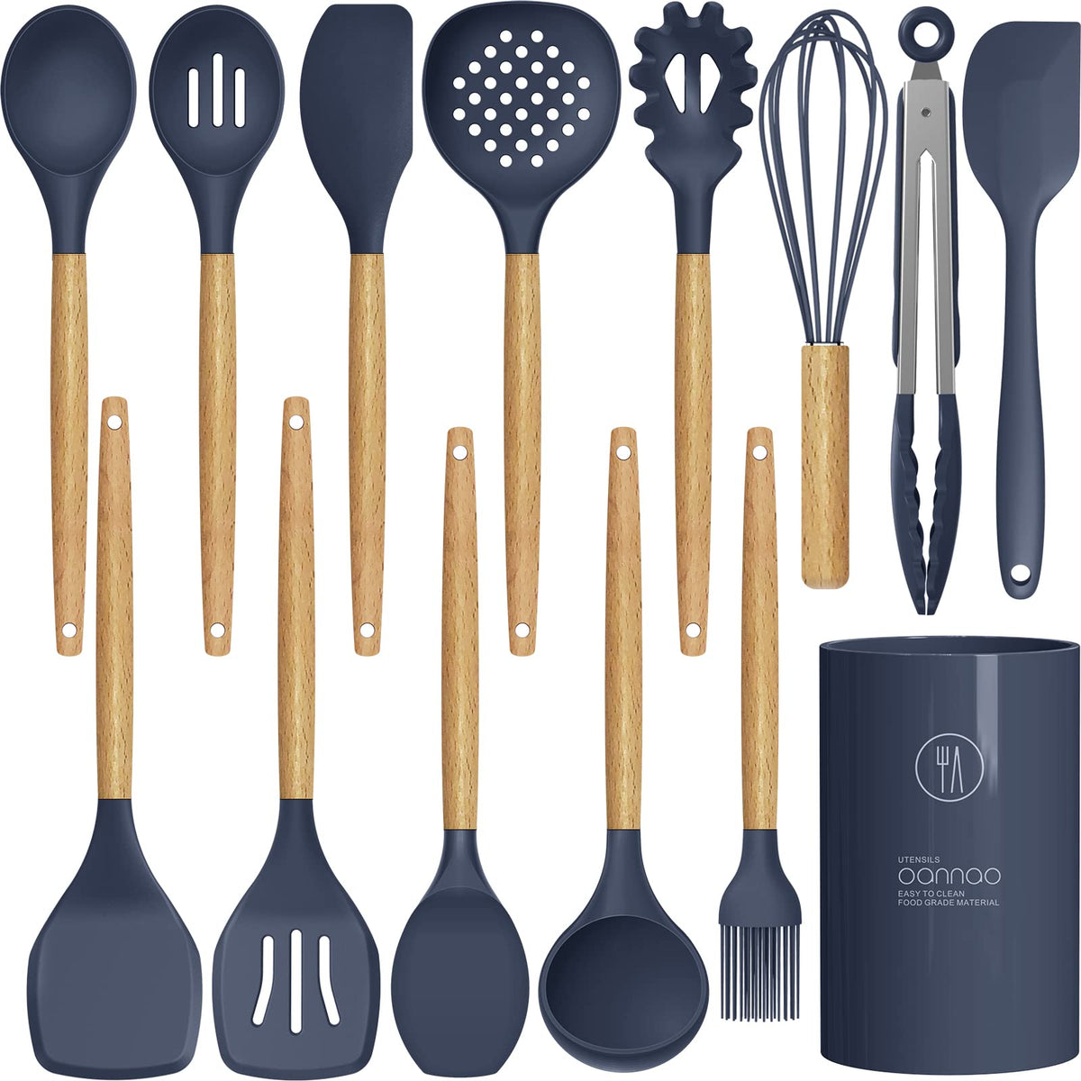 Heat-Resistant Silicone Utensil Set With Wood Handles