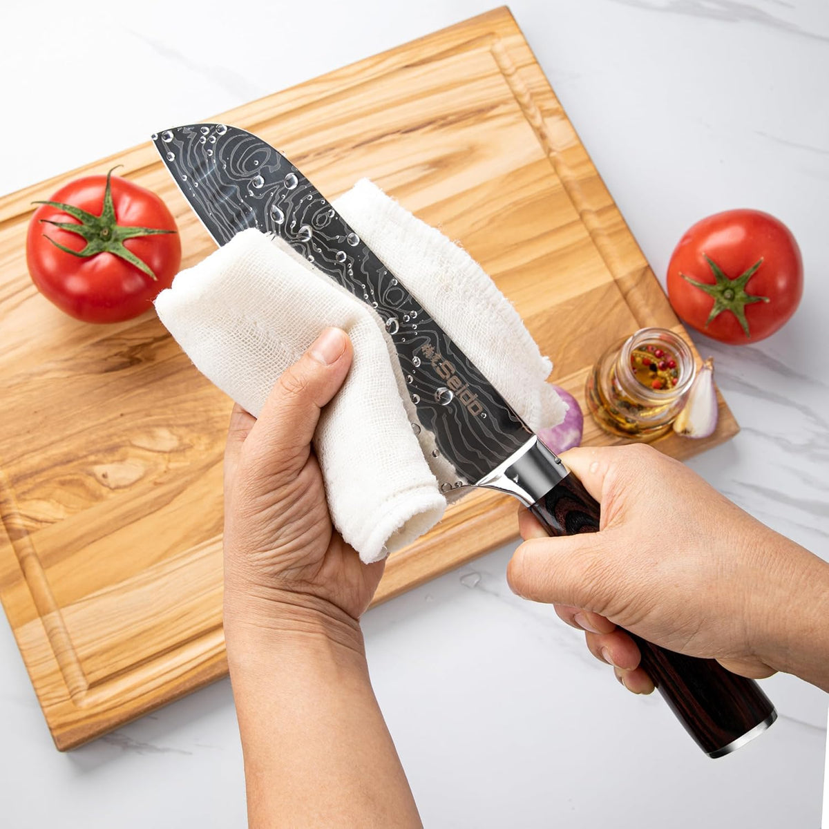 17-Piece Damascus Knife Set With Acacia Wood Block
