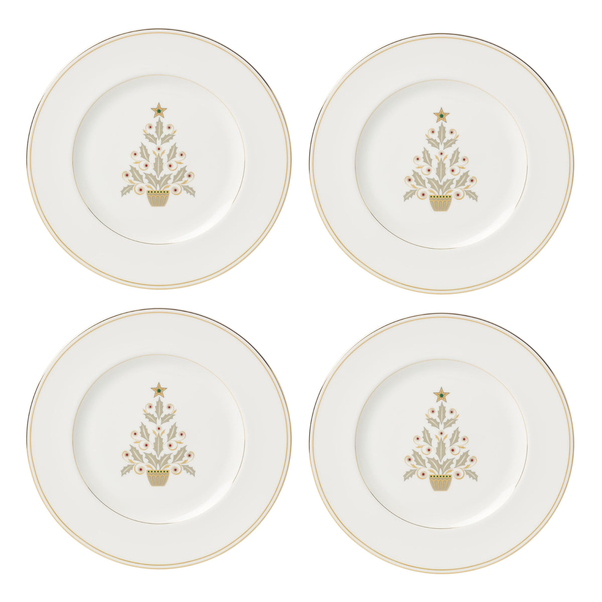 4-Piece Gold Tree Holiday Accent Plate Set
