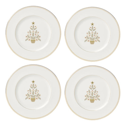 4-Piece Gold Tree Holiday Accent Plate Set
