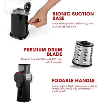 Rotary Cheese Grater With Three Interchangeable Blades