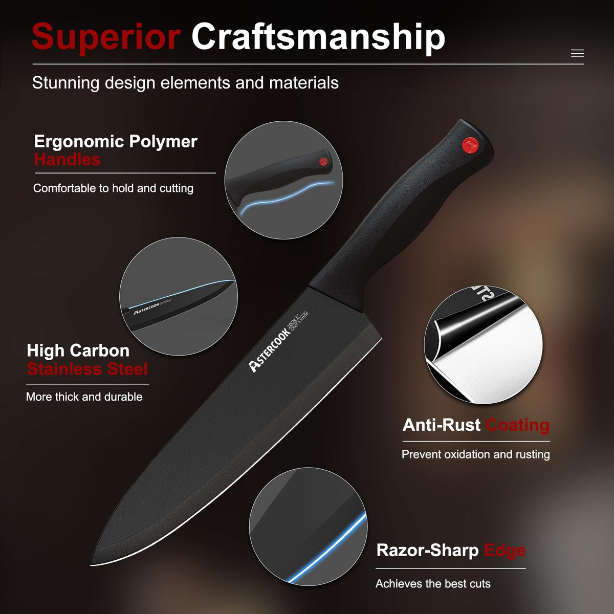 German Stainless Steel Knife Set With Sharpener Block