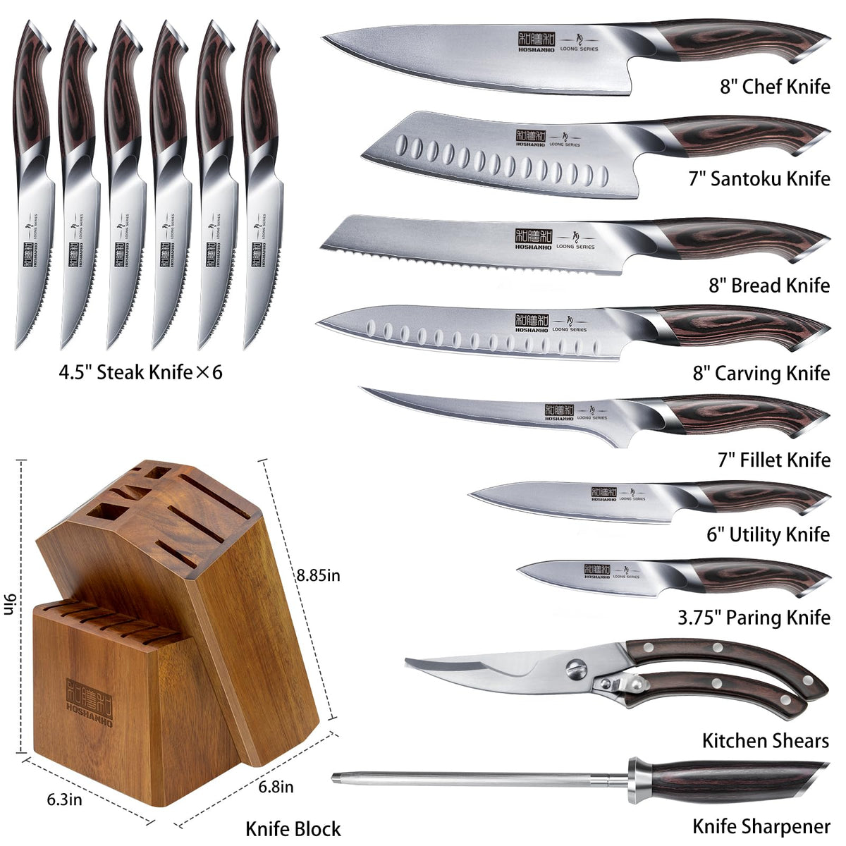 16-Piece Japanese Steel Kitchen Knife Block Set