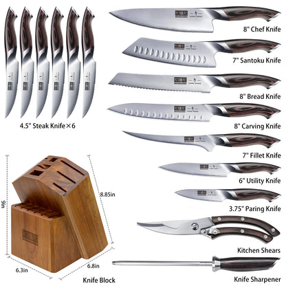 16-Piece Japanese Steel Kitchen Knife Block Set