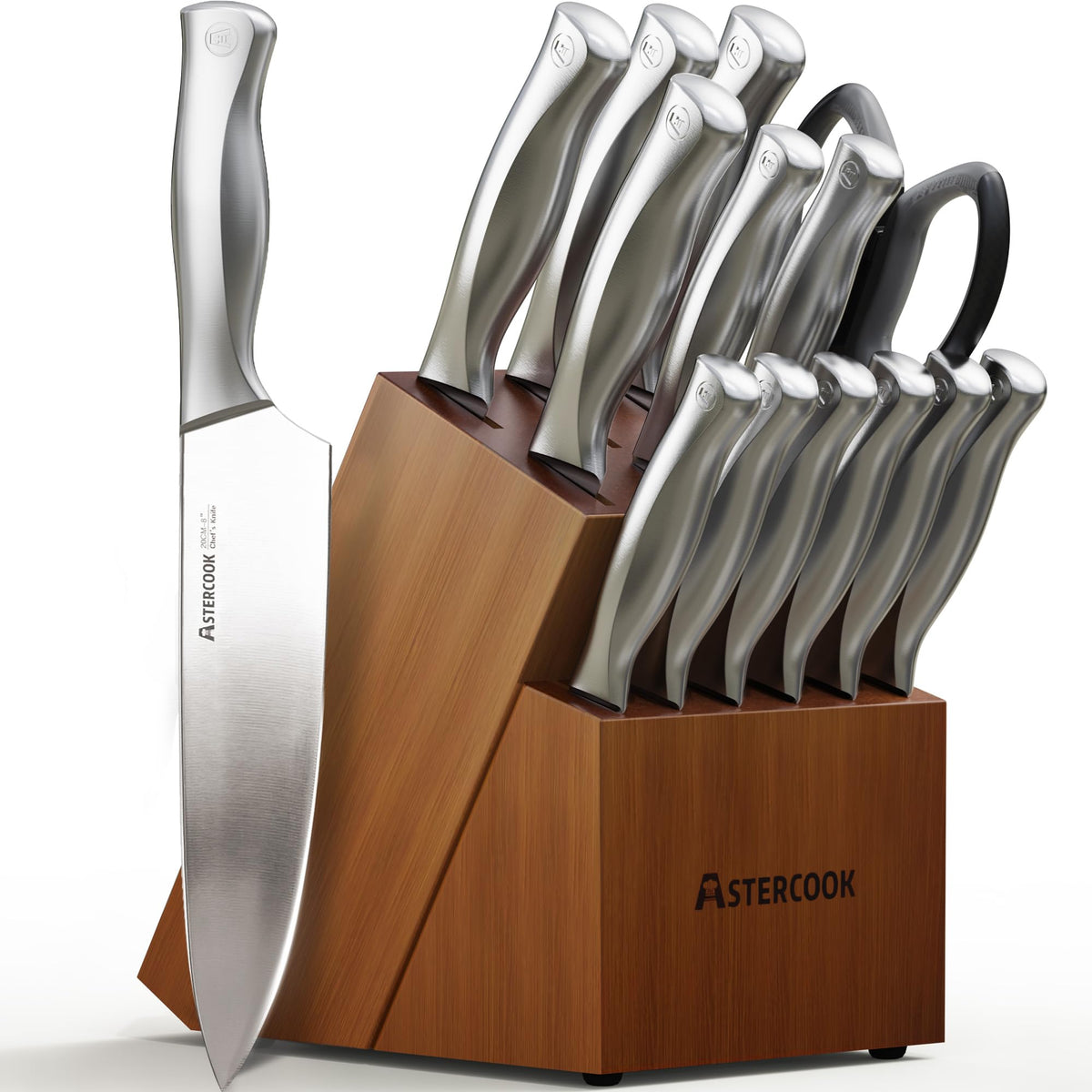 German Stainless Steel Knife Set With Sharpener Block