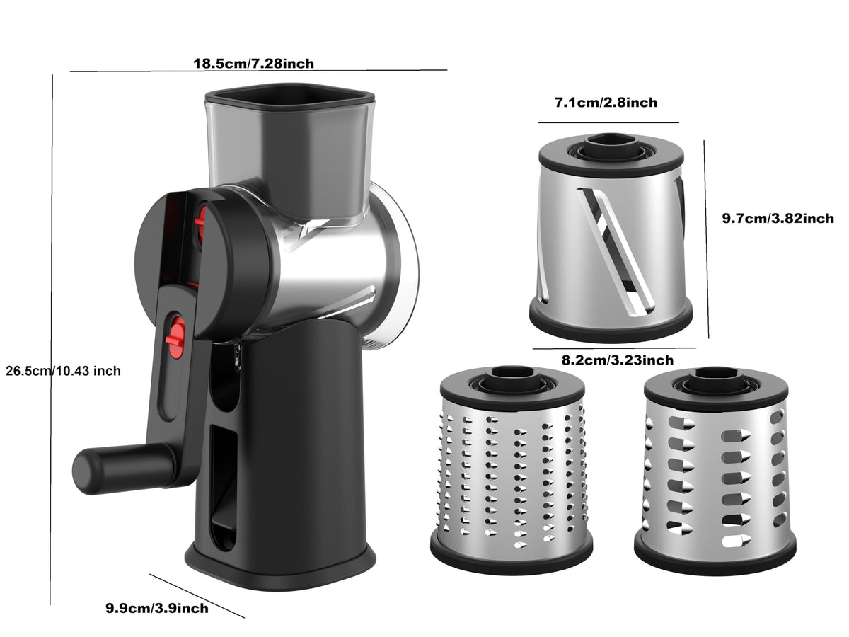 Rotary Cheese Grater With Three Interchangeable Blades