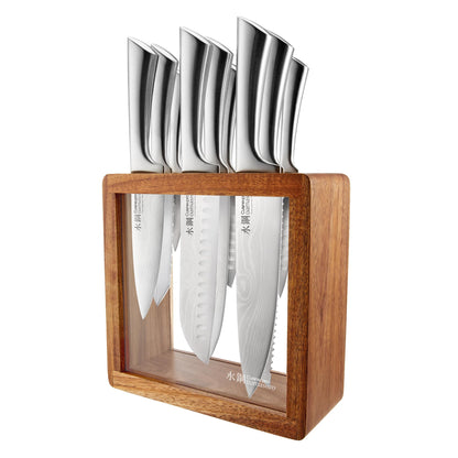 Japanese Steel Knife Set With Acacia Wood Block