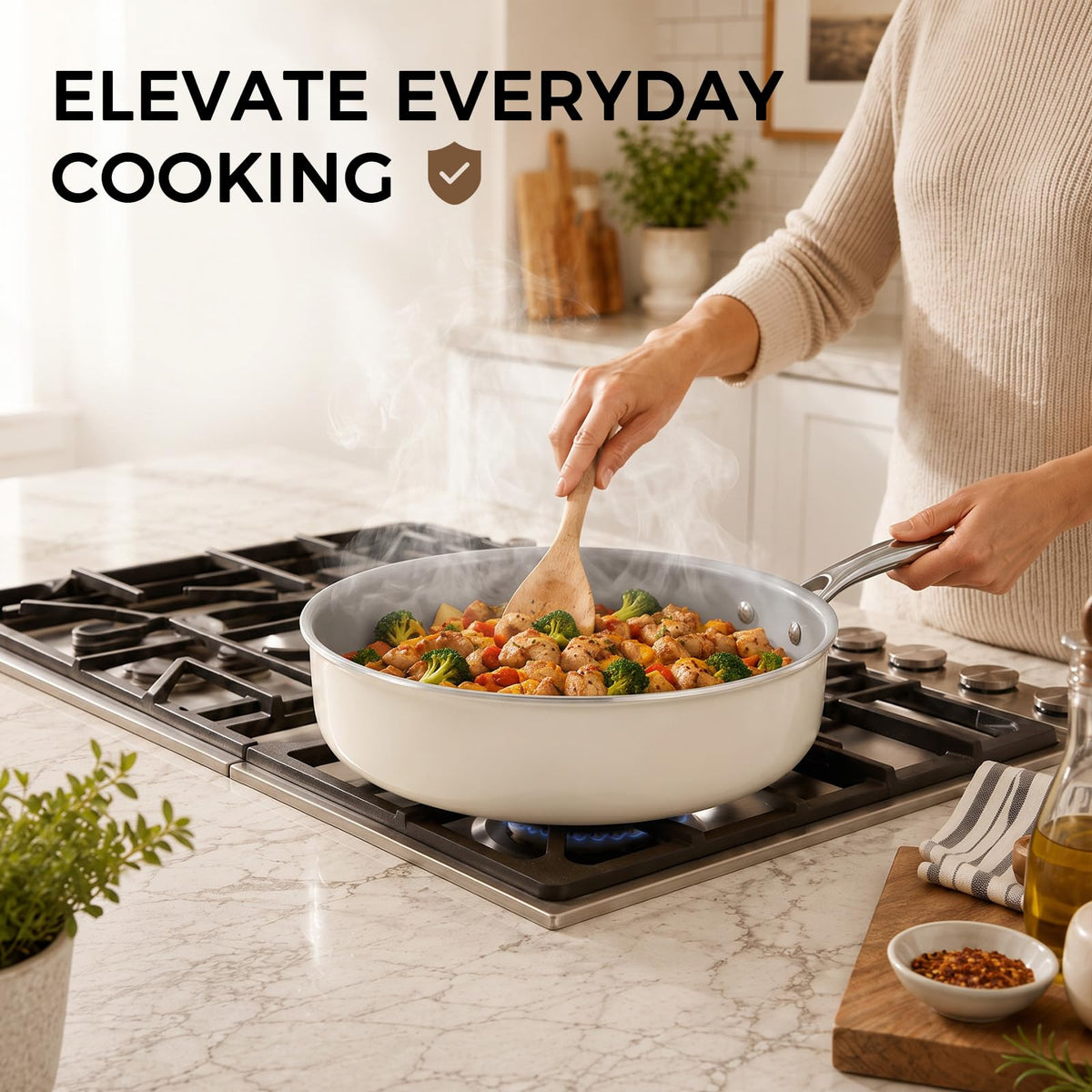 Ceramic Nonstick Deep Sauté Pan With Glass Lid