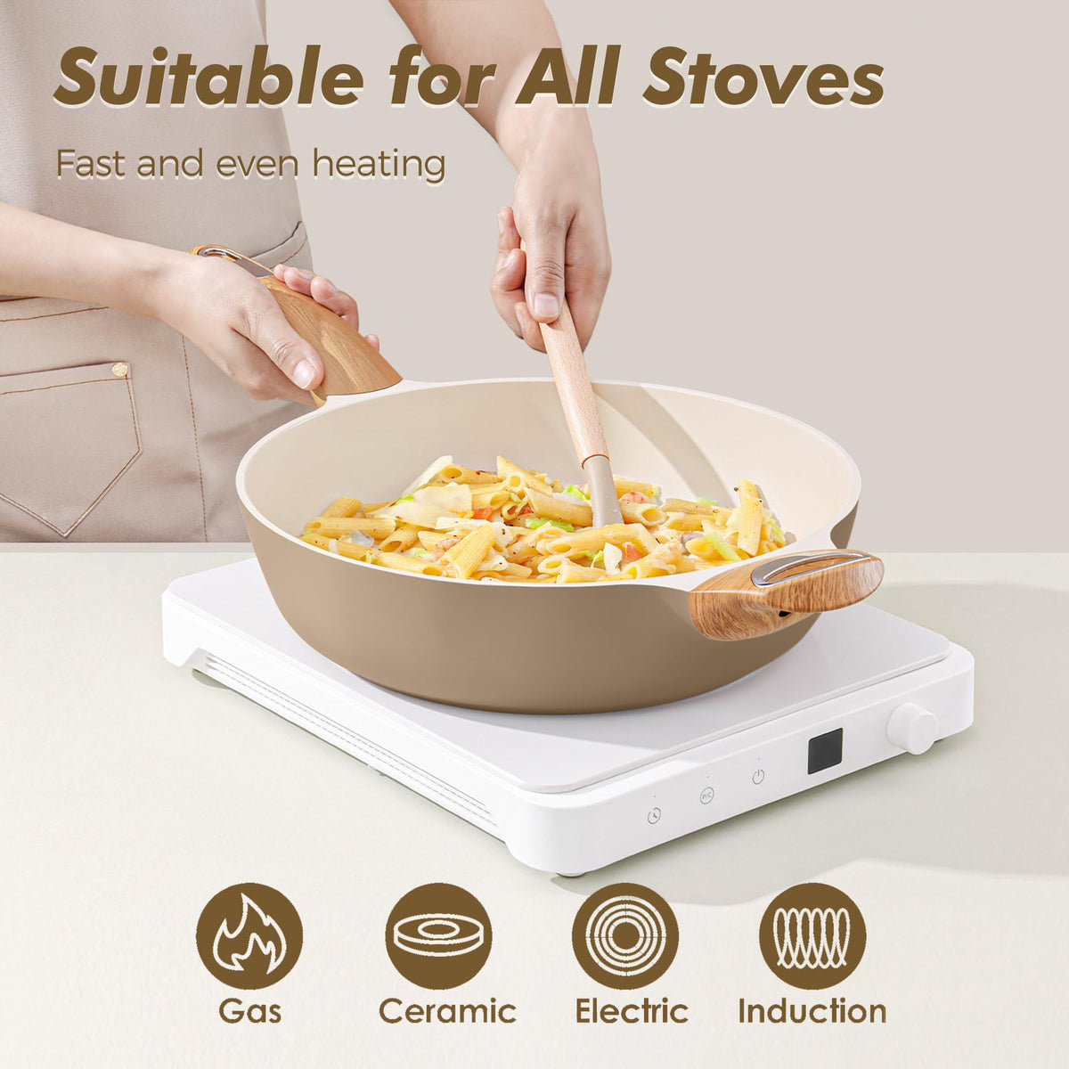Ceramic Nonstick Deep Frying Pan With Glass Lid
