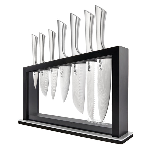 Japanese Steel Knife Set With Acacia Wood Block