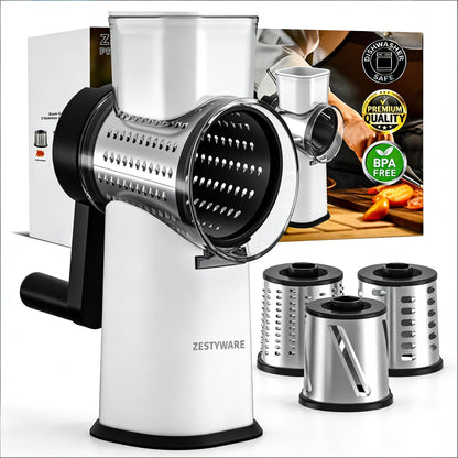 Rotary Cheese Grater With Three Interchangeable Blades