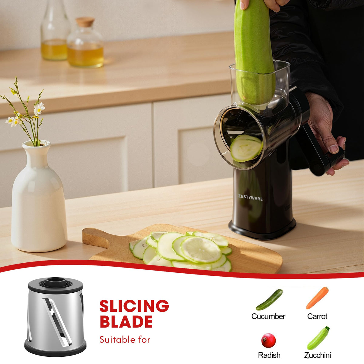Rotary Cheese Grater With Three Interchangeable Blades