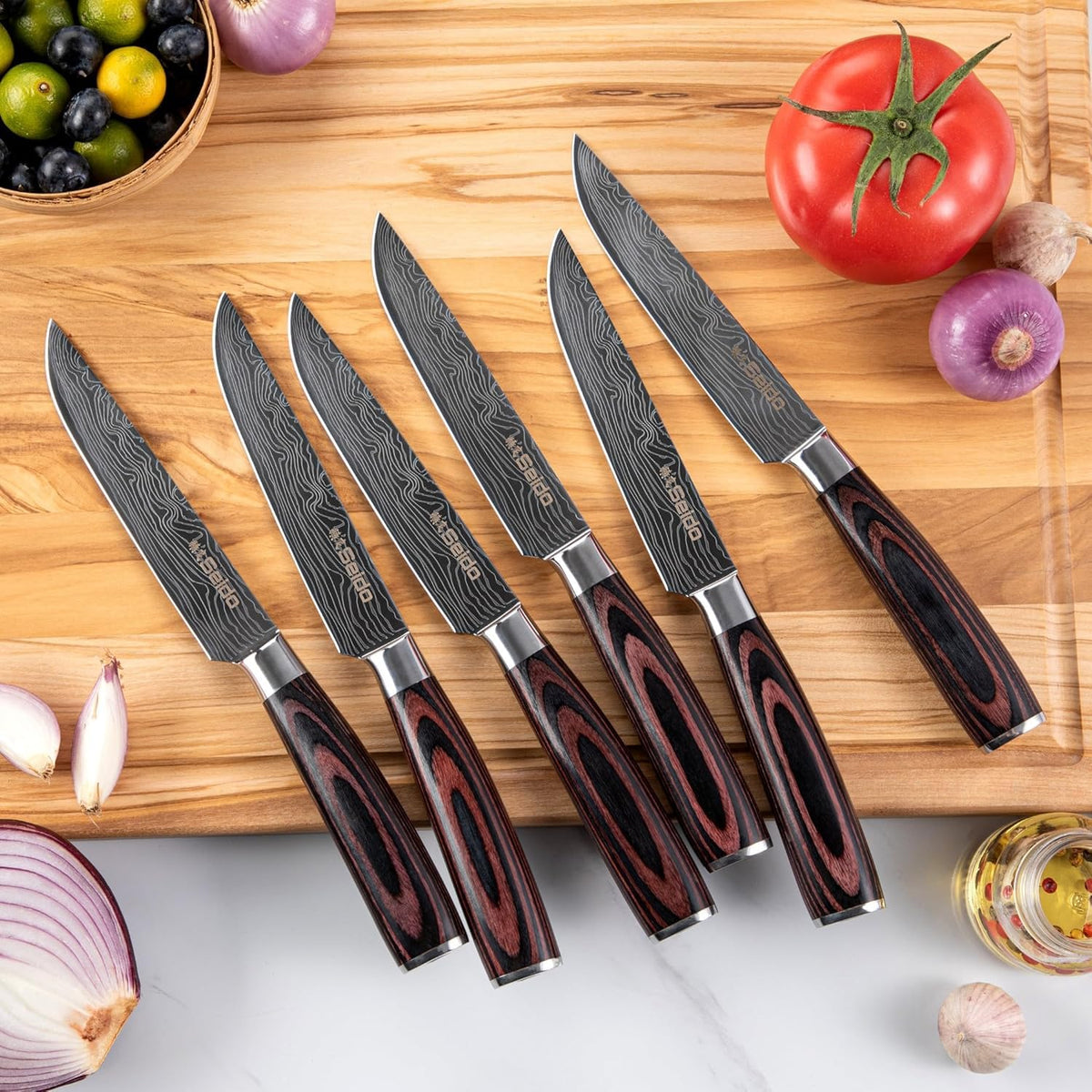 17-Piece Damascus Knife Set With Acacia Wood Block