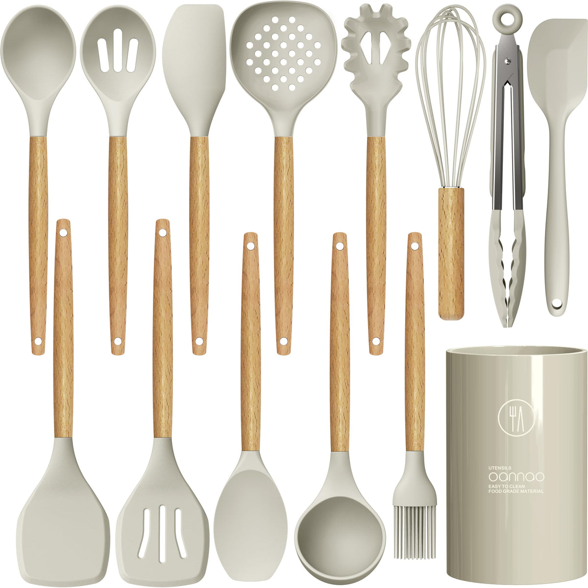 Heat-Resistant Silicone Utensil Set With Wood Handles