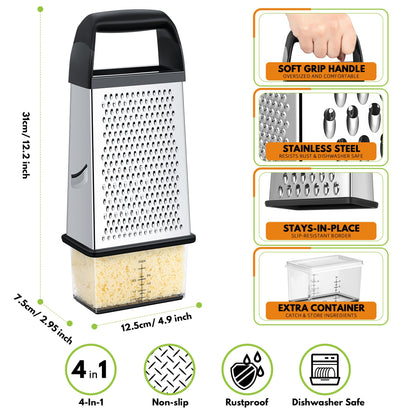 4-Sided Stainless Steel Box Grater With Container