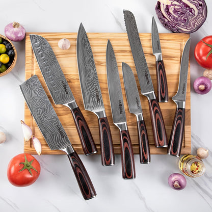 17-Piece Damascus Knife Set With Acacia Wood Block