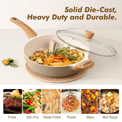 Ceramic Nonstick Deep Frying Pan With Glass Lid